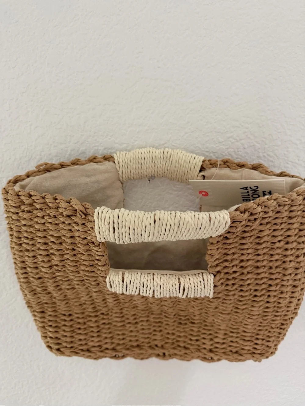 BILLABONG Natural Straw Clutch with Contrasting Cream Wrapped Handles